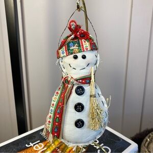 Handmade cotton fabric snowman Christmas ornament